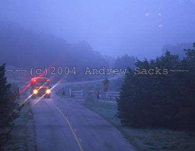 School bus picks up students at dawn