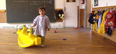 Pre-school girl alone in classroom (Spain)