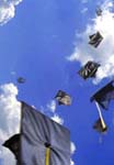 Hats of college graduates thrown in the air